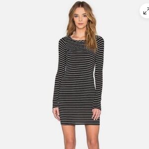 Chas Open Back Long Sleeve Dress Black Silver Stripe Women’s Medium